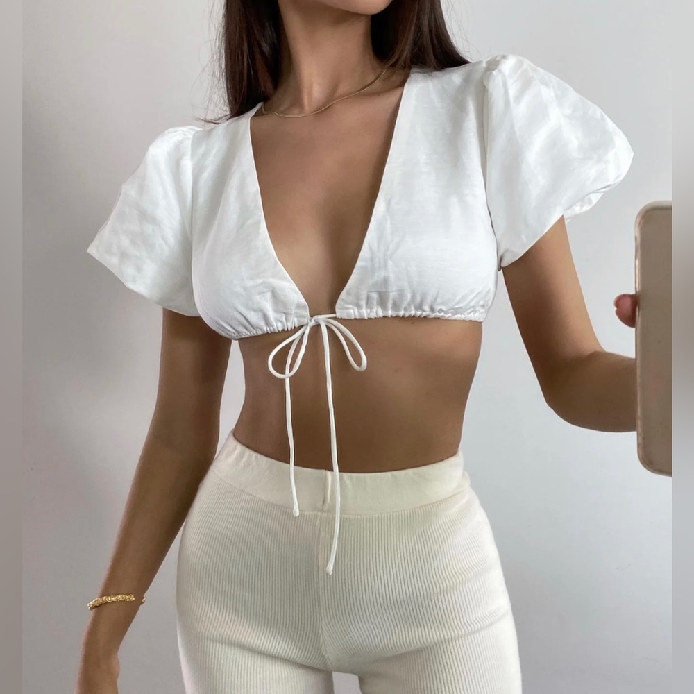 Princess Polly Cropped Tie Front Top